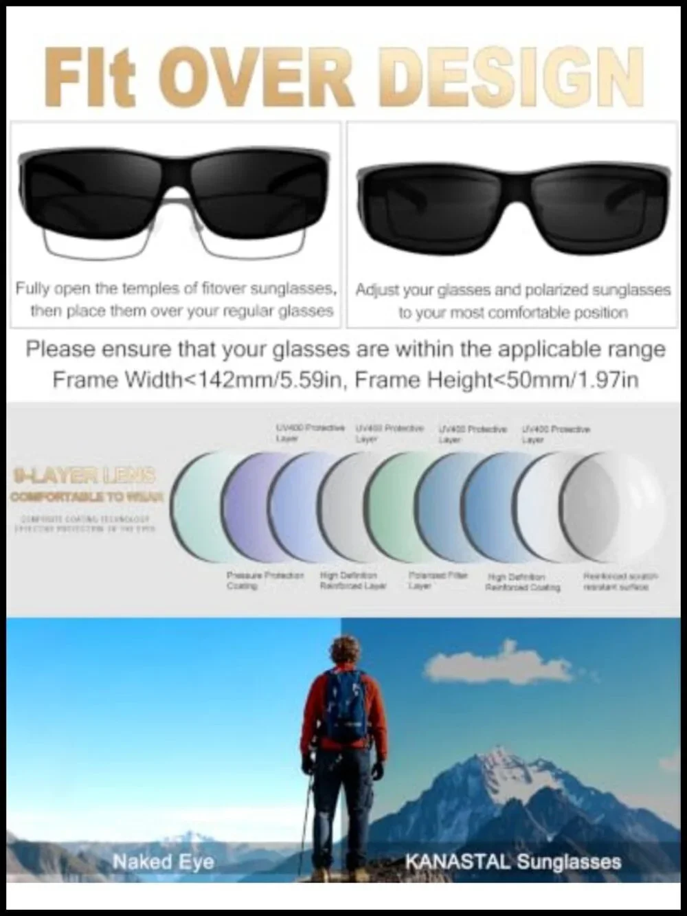 Fit Over Glasses Sunglasses Polarized UV400 Wrap Around TR90